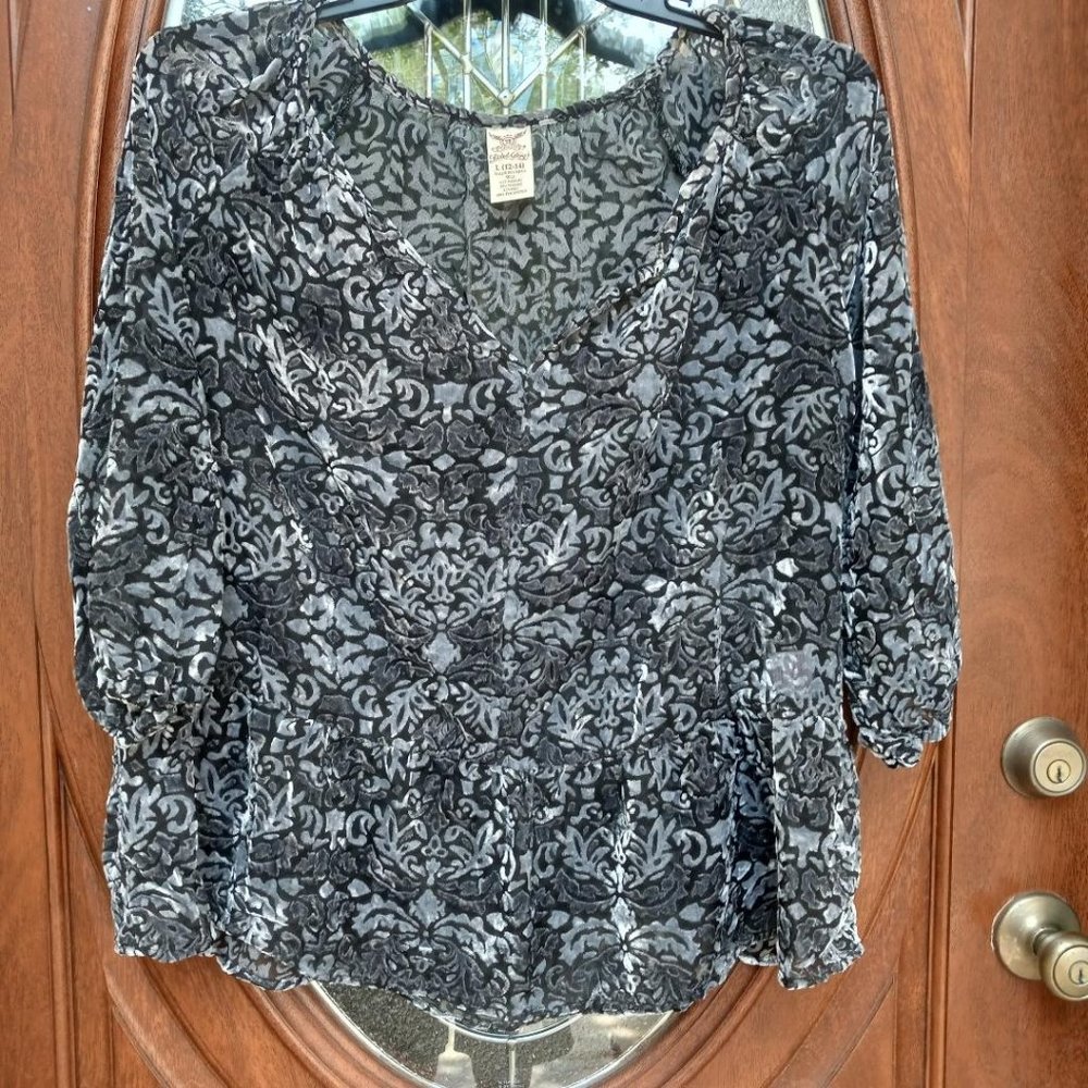 Faded Glory Sheer Gray Top Size L (12-14)